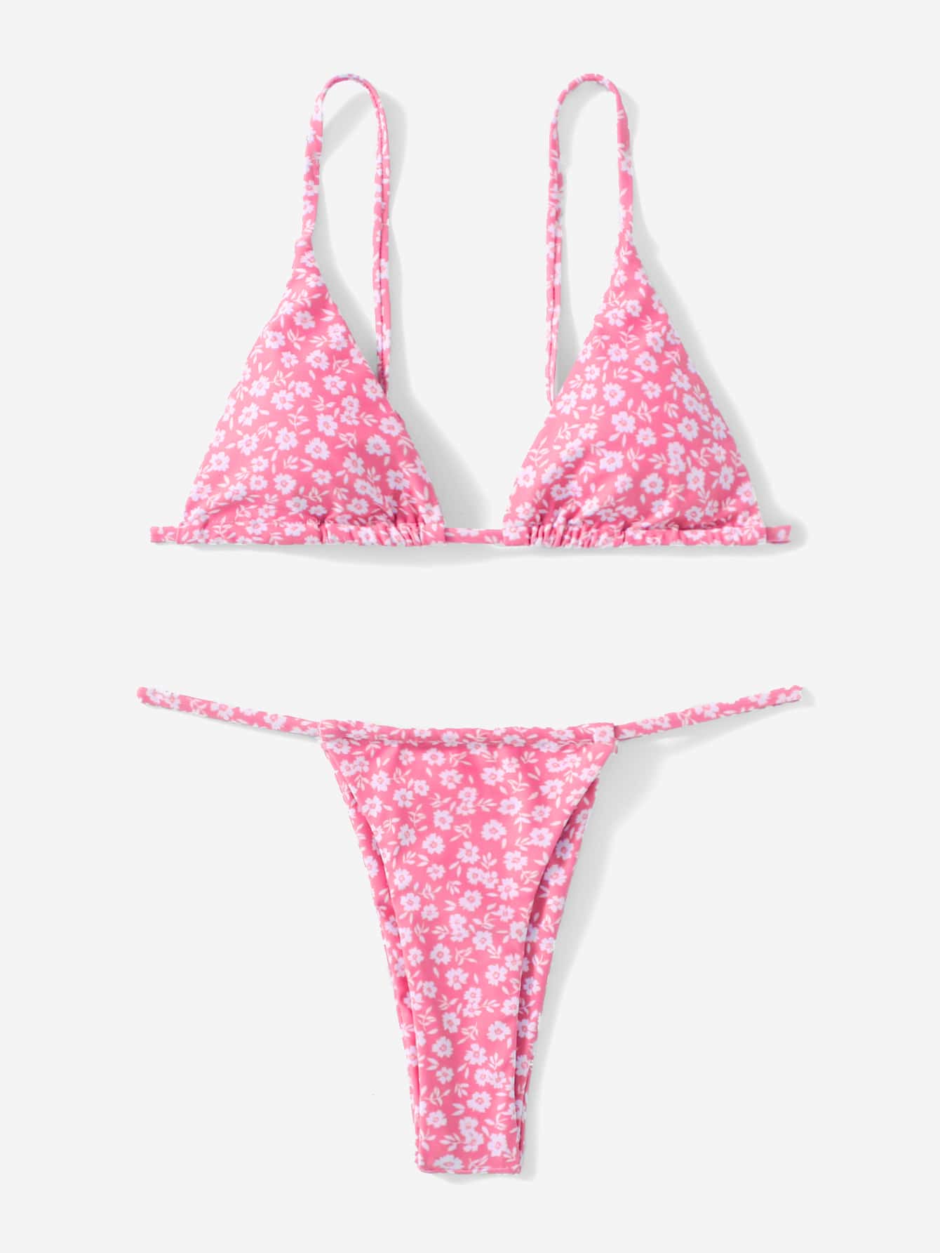 Swim SXY بيكيني مكون من قطعتين من حمالة مثلثة مع شريط ربط وسروال على طراز زهور ممتد صغير للشاطئ الصيفي - وردي - مشاهدة 1