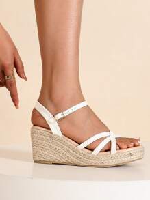 Espadrille Ankle Strap Wedge Sandals - White - View 3