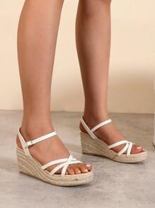 Espadrille Ankle Strap Wedge Sandals - White - View 6