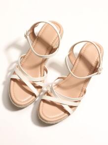 Espadrille Ankle Strap Wedge Sandals - White - View 7