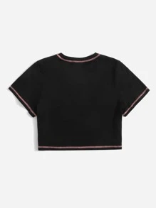 SHEIN Qutie Áo thun Plus size Con số Giải trí - màu đen - Xem 2