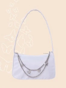 Fashionable Solid Color Shoulder Bag - White - View 1
