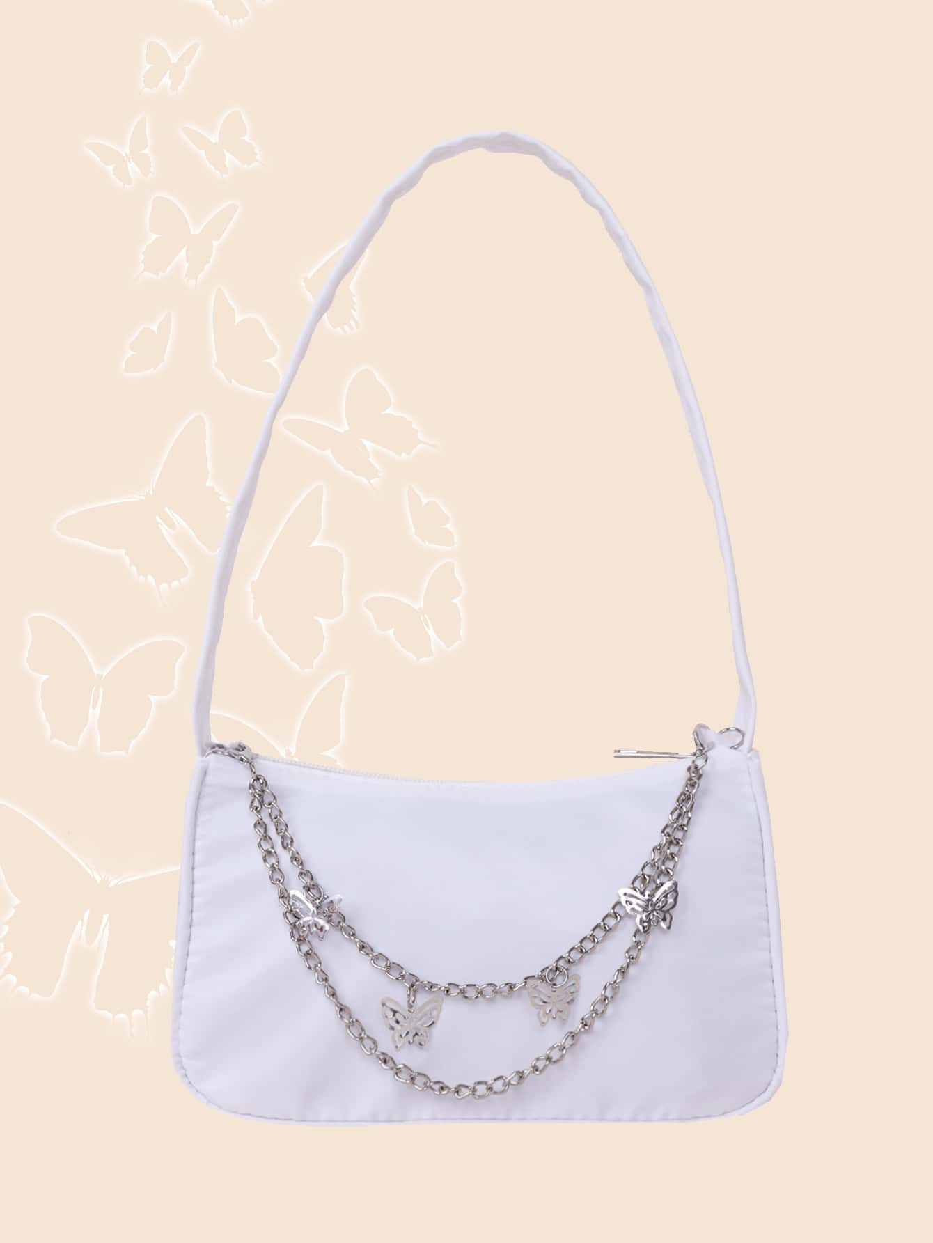 Fashionable Solid Color Shoulder Bag - White - View 1