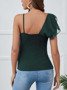 SHEIN Privé Layered Ruffle Trim Top - Dark Green - View 2
