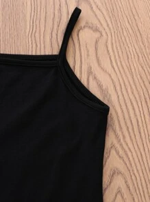 SHEIN Young Girl Letter Graphic Knot Tee With Cami Dress