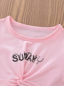 SHEIN Young Girl Letter Graphic Knot Tee With Cami Dress