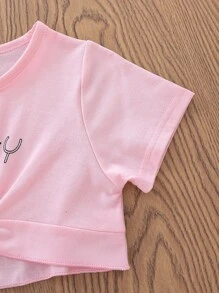 SHEIN Young Girl Letter Graphic Knot Tee With Cami Dress