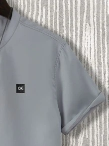 Manfinity Men Letter Patch Detail Shirt - Grey - View 3