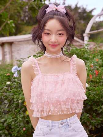 Kawaii Top mit Herz Muster und Rüschenbesatz