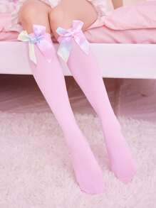 ROMWE Kawaii Bow Decor Over The Knee Socks - Pink - View 1