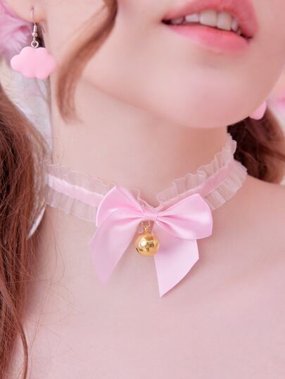 Kawaii Ras-de-cou décoratif avec nœud et clochette pour la Saint-Valentin