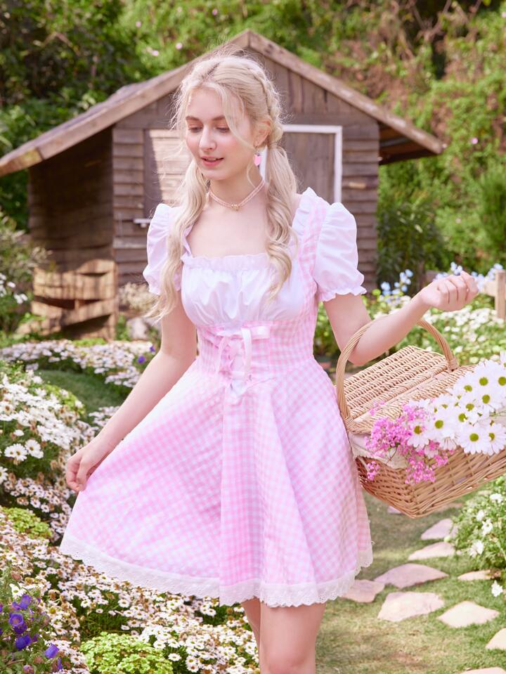 Our Kawaii 2 In 1 Gingham Frill Trim Dress is such a vibe - ROMWE