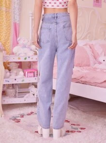 ROMWE Kawaii Bear Patched Jeans