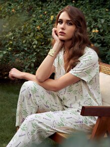 LUVLETTE Floral Print Slant Pocket Sleep Trousers - White - View 8