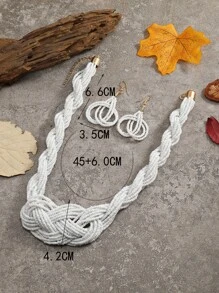 極簡風格串珠項鏈帶耳墜 - 白色 - 查看 5