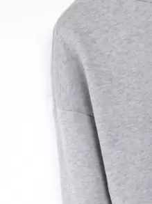 INAWLY 半拉链门襟落肩卫衣，长袖上衣，毕业季、教师节、返校季套头衫 - 灰色 - 查看 3