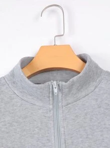 INAWLY 半拉链门襟落肩卫衣，长袖上衣，毕业季、教师节、返校季套头衫 - 灰色 - 查看 5