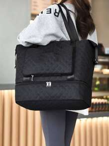 Quilted Large Capacity Duffel Bag Travel Bag Luggage Bag Overnight Bag Carry On Bag Hand Bag Gym Bag For Work School Supplies School Stuff For Back To School For Student Handbag Handbags Weekend Bag Hand Bags For Holiday Outdoor For Business Vacation Hospital For Men And Women Unisex For Suitcase Duffle Bag For Luggage College Bag Luggage Bags Weekender Bag Hospital Bag Winter Bag For School School Accessories - Black - View 1