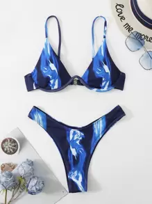 SHEIN Swim Bãi Biển Mùa Hè In Họa Tiết Bộ Bikini Nội Y Áo Bra Top & xẻ Cao Bikini Đáy 2 Mảnh Bikini - Nhiều màu - Xem 5