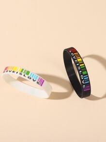 2pcs LGBT Slogan Graphic Bracelet - Multicolor - View 2