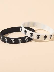 2pcs Skull Pattern Bracelet - Black and White - View 1