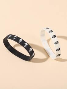2pcs Skull Pattern Bracelet - Black and White - View 2