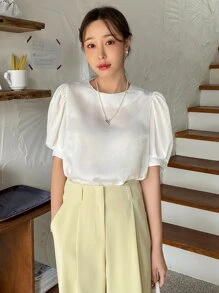 DAZY Áo sơ mi tay phồng sau lỗ khóa - trắng - Xem 6