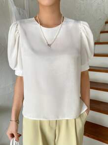 DAZY Áo sơ mi tay phồng sau lỗ khóa - trắng - Xem 7