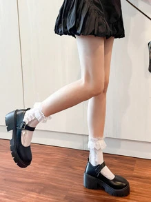 1/3 pares de calcetines hasta el tobillo con encaje y mariposa en estilo vintage, con diseño hueco y de red, calcetines blancos únicos para fiesta - Blanco - Ver 3