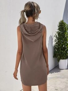 SHEIN Unity Vestido con capucha sin manga con cordón - Marrón Mocha - Ver 2