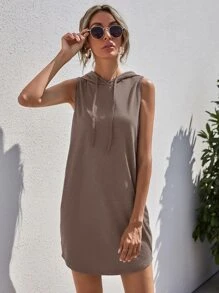 SHEIN Unity Vestido con capucha sin manga con cordón - Marrón Mocha - Ver 4