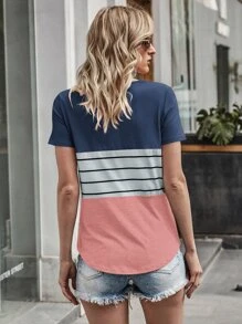 Camiseta de color combinado de rayas - Multicolor - Ver 2