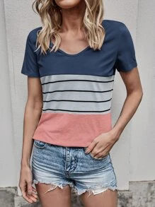 Camiseta de color combinado de rayas - Multicolor - Ver 6
