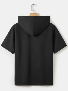 Men Solid Drawstring Hooded Tee - Black - View 2