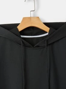 Men Solid Drawstring Hooded Tee - Black - View 4