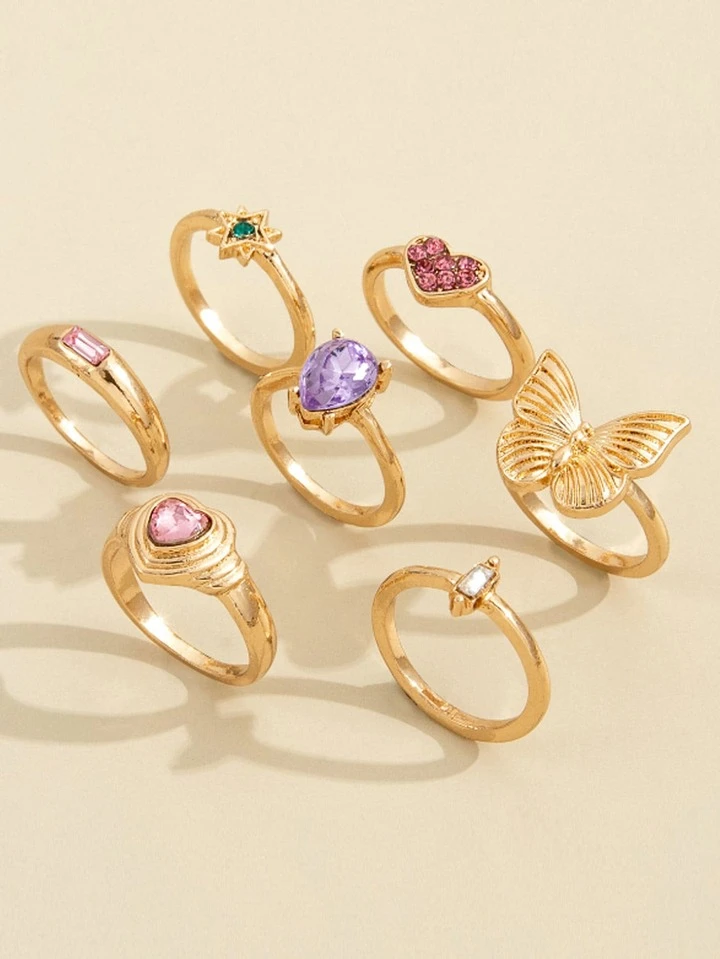Our 7pcs Butterfly Heart Decor Ring is such a vibe ROMWE