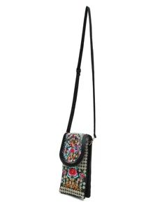 Mini Floral Embroidery Flap Square Bag, Mother's Day Gift For Mom - Multicolor - View 3