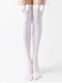 1 Pair Women's White Bow Decor Over The Knee Socks, Cute & Sexy, Perfect For College Girl Party - White - View 2