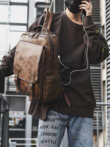 Men USB Charging Port Laptop Backpack - Brown - View 1