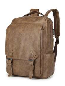 Men USB Charging Port Laptop Backpack - Brown - View 2