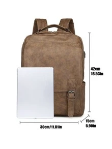 Men USB Charging Port Laptop Backpack - Brown - View 3