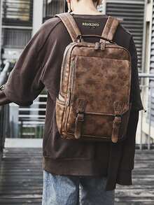 Men USB Charging Port Laptop Backpack - Brown - View 4