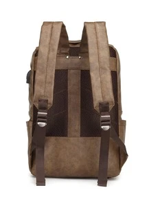 Men USB Charging Port Laptop Backpack - Brown - View 6