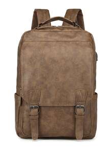 Men USB Charging Port Laptop Backpack - Brown - View 8