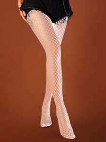 ROMWE 2 pares Medias de malla unicolor - Blanco - Ver 4