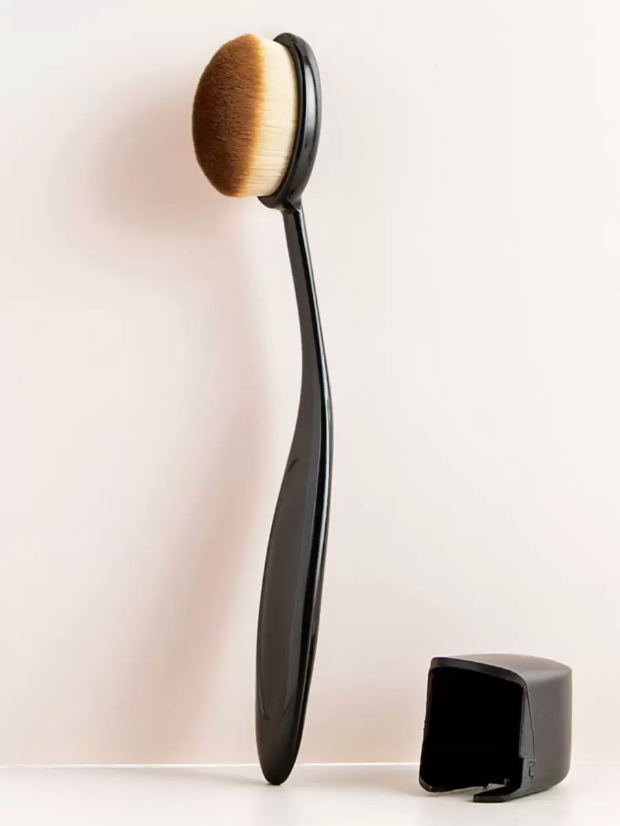 1 pieza Brocha de maquillaje, creativa con tapa reutilizable para base de maquillaje en crema o líquida, para tocador, para maquillaje, set de brochas, kit de brochas de maquillaje, set de maquillaje completo, set de brochas de maquillaje, kit de maquillaje completo, set de brochas, set de brochas de maquillaje, set de regalo de maquillaje, obsequios, brochas de maquillaje profesionales, set de maquillaje completo - Negro - Ver 1
