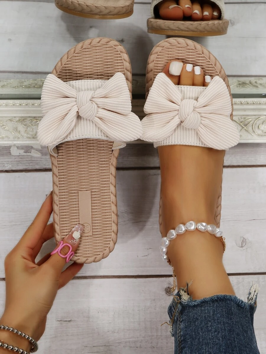 Women's Floral Flat Sandals, Fashionable Summer Casual Sweet Beach Vacation Slippers - Beige - View 1