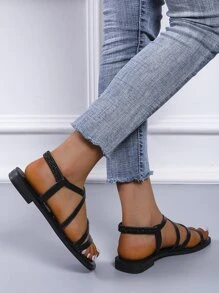 Tối giản Thánh giá Dép quai hậu , Đen Thời trang Nguyên chất Màu sắc Của phụ nữ Dép phẳng - màu đen - Xem 4