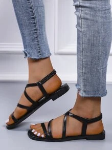 Tối giản Thánh giá Dép quai hậu , Đen Thời trang Nguyên chất Màu sắc Của phụ nữ Dép phẳng - màu đen - Xem 5