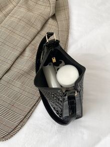 Crocodile Embossed Zipper Bag - Black - View 4